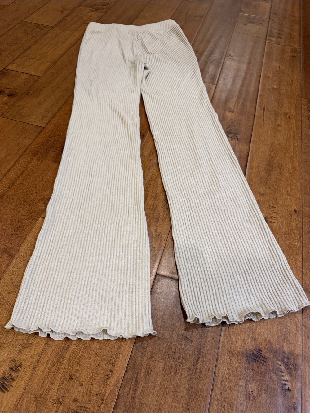 P.J. Salvage Cream Ribbed Knit Bootcut Flutter Hem Loungewear Pants XS - Picture 5 of 7